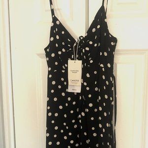 Mango black and white polka dot midi dress NWT
